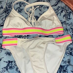 White Bikini with Neon Stripes